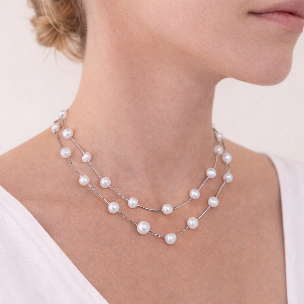 The Pearl Source Elegant Silver Freshwater Pearl Necklace